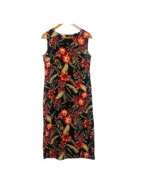 Sag Harbor Shift Midi Dress Med? Sleeveless Floral Color Pop Black Orange Gold